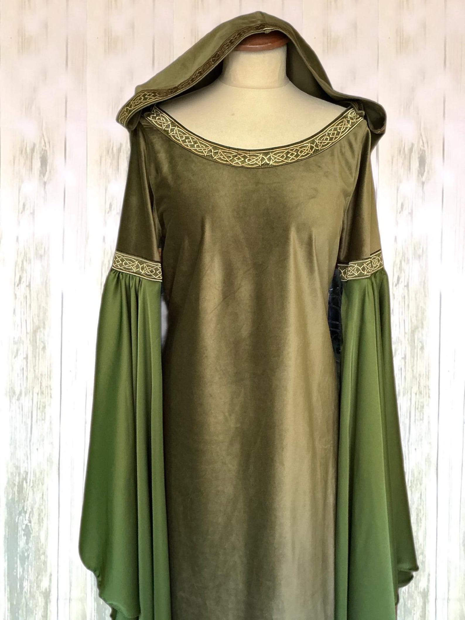 Modern Elf Robe Elf Dress Hooded Velvet Gown Forest Elven Costume Olive Green Fantasy ...