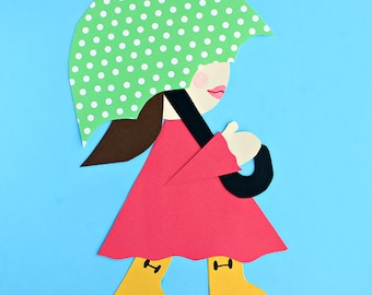 Plantilla para manualidades de niña con botas de lluvia