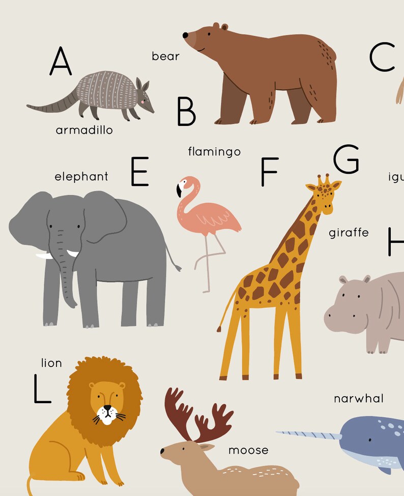Framed Alphabet Poster Alphabet Nursery Print Animal Etsy
