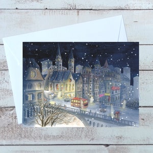 Christmas postcard, festive card, London greeting card, London city watercolor, watercolor card, Christmas illustration, watercolor Christmas card