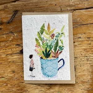 Carte à planter, illustration fillette, carte à semer, aquarelle enfant, illustration fleurs, les Cartes de lulu
