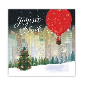 Carte postale Joyeux Noël, carte carrée fêtes, père noël illustration, carte postale carrée, illustration Noël