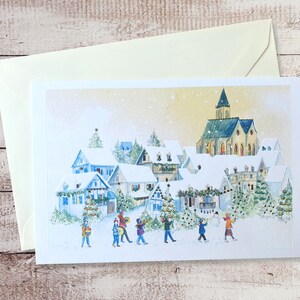 Carte double Noël, carte fête enfants, aquarelle Noël, carte dorure, carte Noël, carte art fête, illustration Noël, aquarelle carte Noël