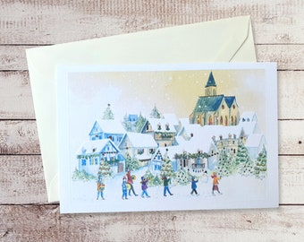 Double Christmas card, children's party card, Christmas watercolor, gilding card, Christmas card, party art card, Christmas illustration, watercolor Christmas card