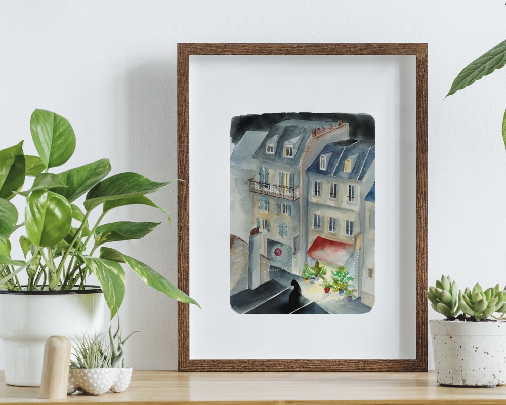 Affiche Paris, Aquarelle Imprimée, Poster A4, Paris La Nuit