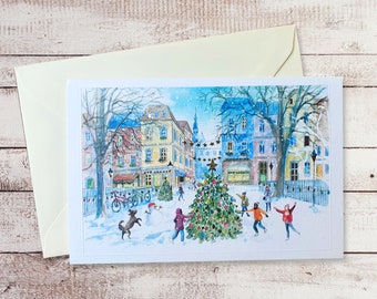 Christmas card, double card, Christmas watercolor, gilding art card, Christmas card, party art card, Christmas illustration, Christmas card watercolor