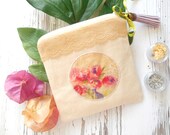 Boho coin purse, idea gift for her, little pouch, cotton and lace pouch, small makeup bag, flowers anemone fabric, shabby girl coin purse 