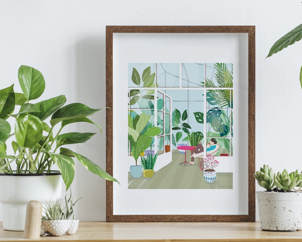 Affiche Peinture Plantes, Serre Végétale, Reproduction Digitale, Poster A4