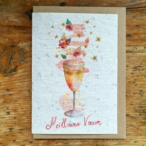 Carte à planter Meilleurs voeux, carte à semer, carte de voeux, carte bonne année, les cartes de Lulu, champagne illustration
