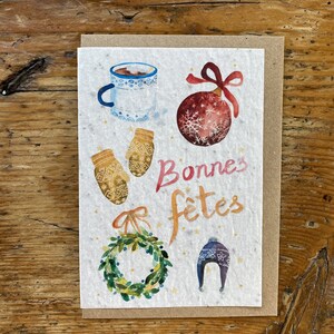 Carte à planter Bonnes fêtes, carte meilleurs voeux, carte à graines, les cartes de Lulu, illustration Noël, carte à planter Noël