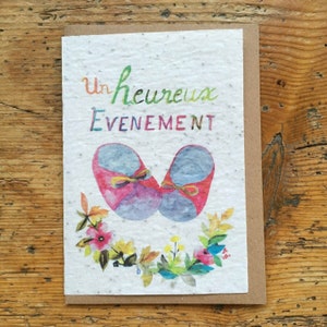 Carte de naissance, carte à planter heureux événement, carte à planter faire-part, aquarelle naissance, carte à semer, les cartes de Lulu