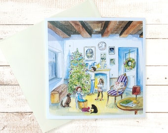 Large advent calendar card, Christmas illustration card, advent calendar, Christmas tree watercolor card, illustration calendar