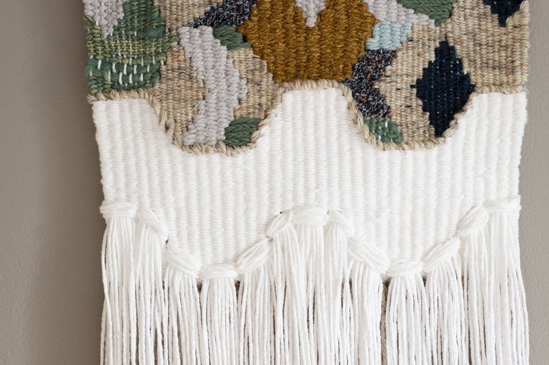 Woven wall hanging // Modern Tapestry // Neutral Geometric Etsy
