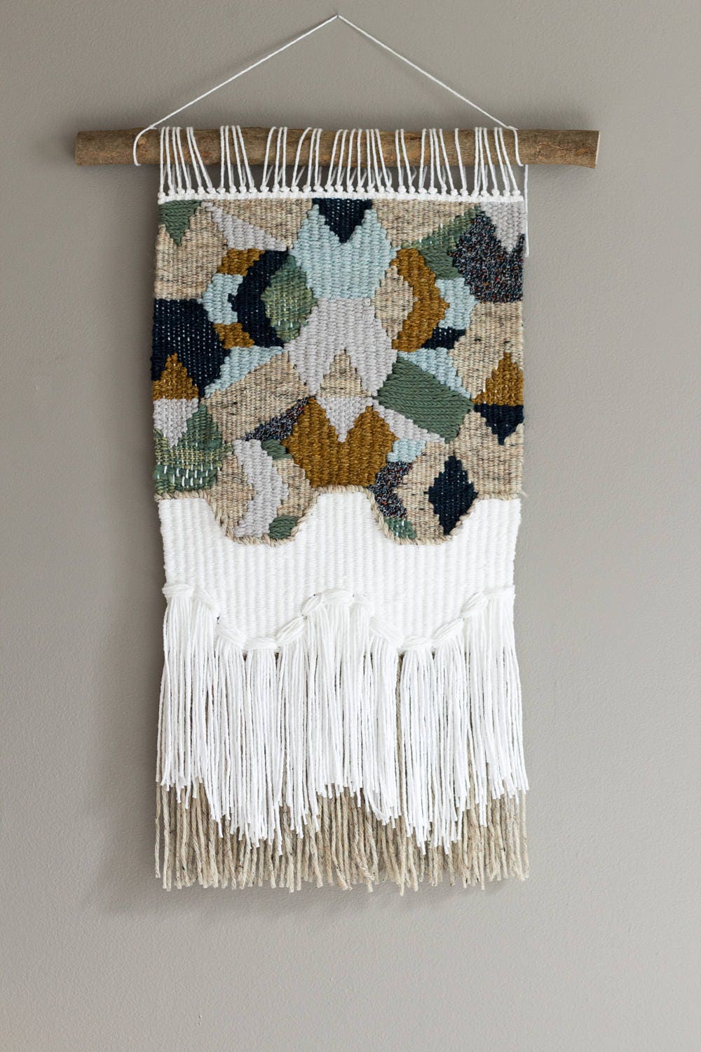 Woven wall hanging // Modern Tapestry // Neutral Geometric Etsy