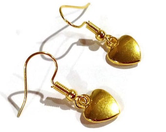 Gold Heart Charm Earrings, Dangle Drop Cute Earrings, Valentine Gift