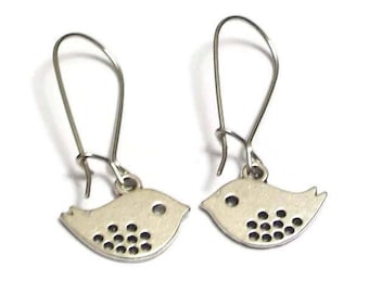 Bird Charm Earrings, Silver Bird Drop Earrings, Kidney Wire Earrings, Wildlife Nature Earrings, Silver Dangle Earrings
