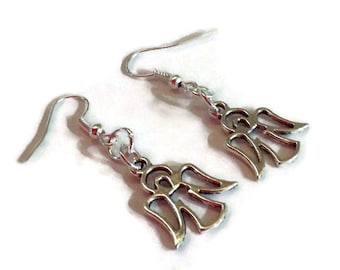 Silver Angel Charm Pendant Earrings, Sterling Silver Earrings, Spiritual Guardian Angel Dangle & Drop Earrings
