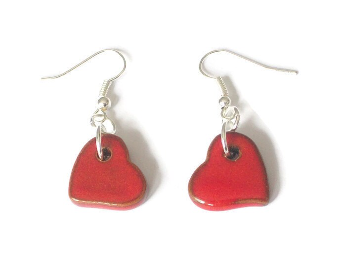 Heart Earrings Red Ceramic Hearts Earrings Charm Earrings - Etsy UK