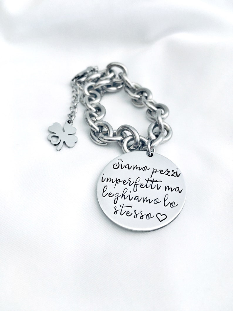 Custom Quote Bracelet, Personalized Bracelet, Custom Chain Bracelet, Custom Dog Tag Bracelet, Personalized Bracelet, Quadrifoglio