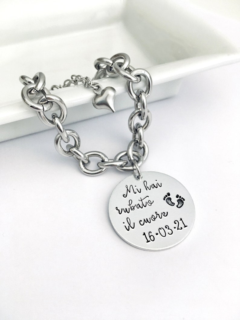 Custom Quote Bracelet, Personalized Bracelet, Custom Chain Bracelet, Custom Dog Tag Bracelet, Personalized Bracelet, Cuore