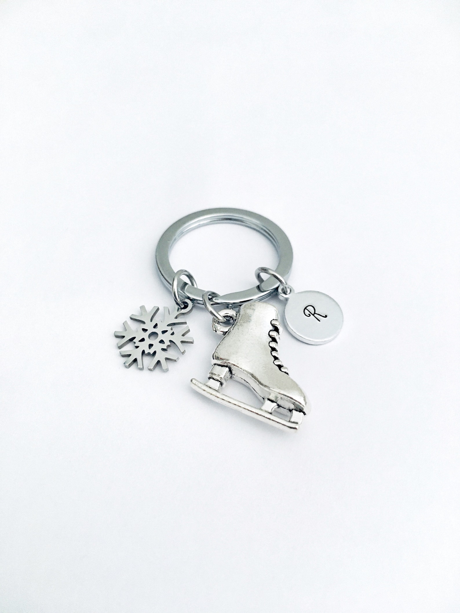Ice Skating Keychain Personalized Keychain Initial Keyring Etsy