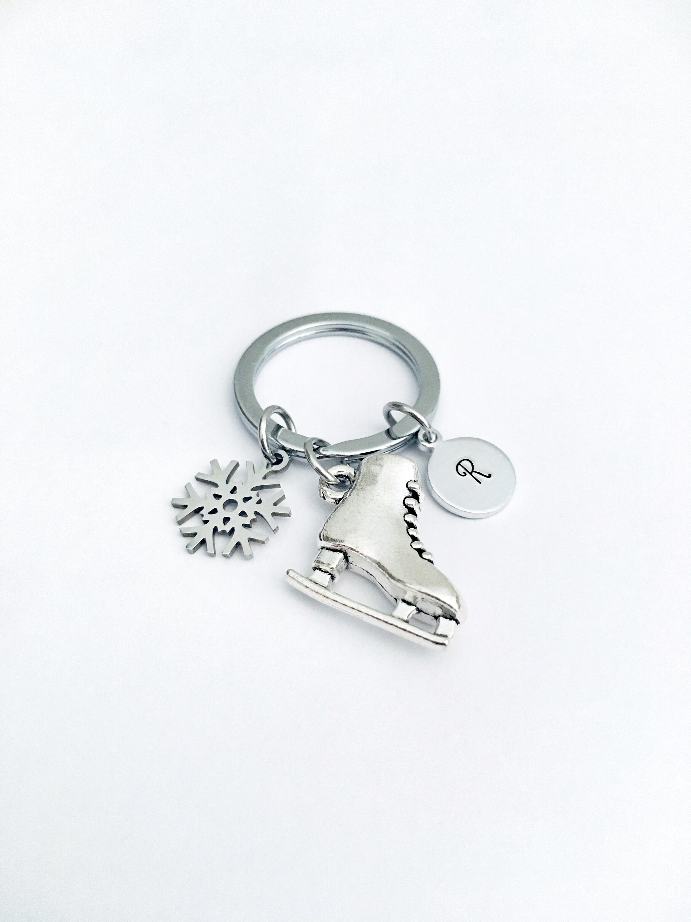 Ice Skating Keychain Personalized Keychain Initial Keyring Etsy