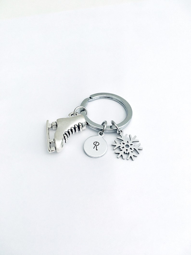 Ice Skating Keychain Personalized Keychain Initial Keyring Etsy