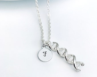 Dna Necklace, Dna, Double Helix Necklace, Initial DNA Jewelry, Science Jewelry, DNA, Biology Gift, Biology Jewelry, Biology