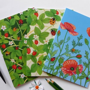 Ladybirds and Poppies, Set of 3 lined A5 notebooks
