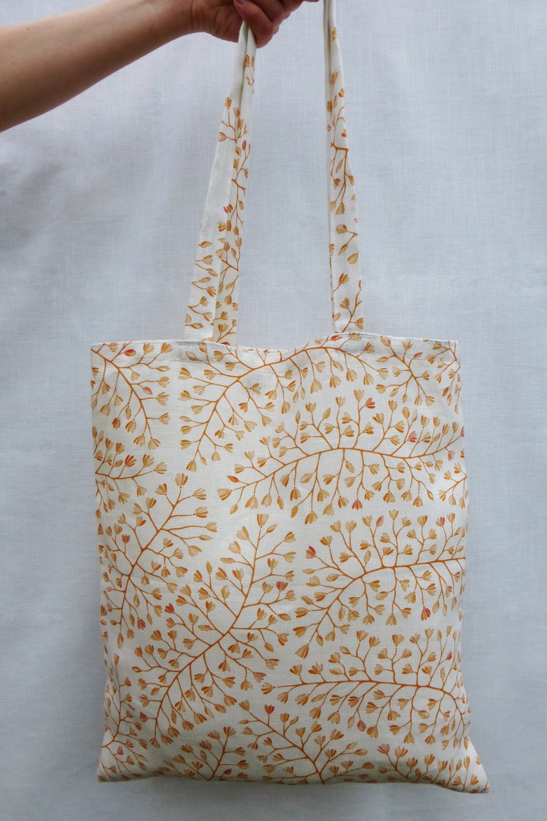 Magnolia Blossoms Tote Shopping Bag Linen Tote Bag Linen Shopping Bag