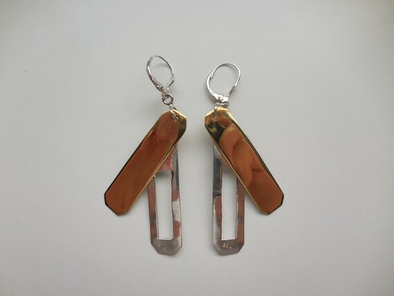 Two Tone Rectangular Blue Topaz Dangle Earrings 9… - image 9