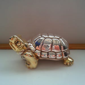 Huge Vintage Two Tone Turtle Pin Pendant Sterling Silver Statement Piece