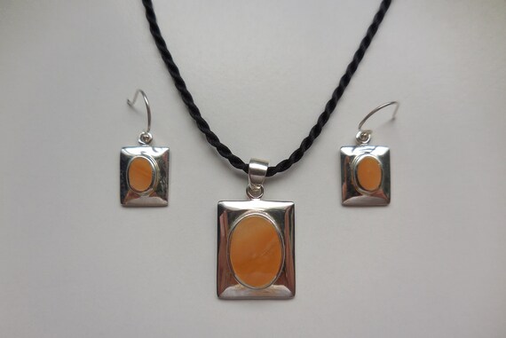 Sterling Silver Enamel Pendant Necklace and Dangl… - image 1