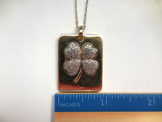 Vintage Four Leaf Clover Rectangular Pendant 925 … - image 9