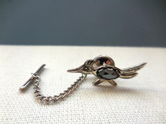 Small Native American Roadrunner Hematite Tie Pin… - image 3