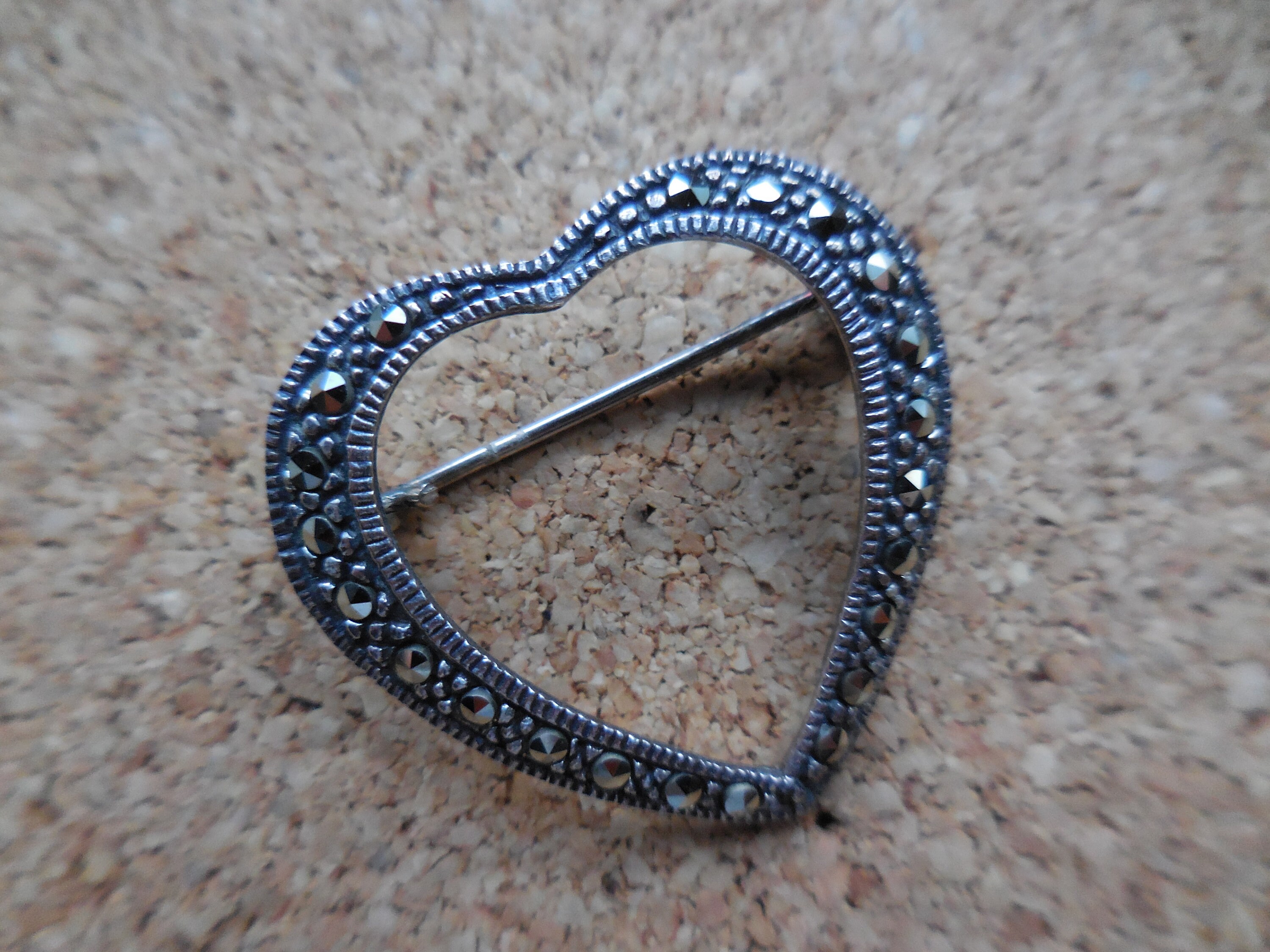 Vintage Marcasite Heart Pin Brooch Sterling Silver Etsy UK