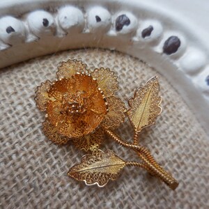 Vintage Gold Wash Sterling Silver Filigree Flower Pin