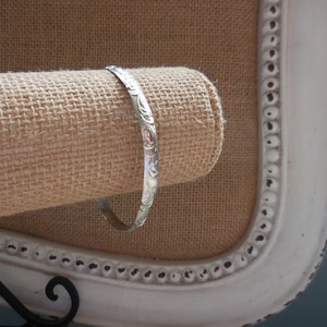 Vintage Floral Laton Bangle Bracelet Sterling Silver