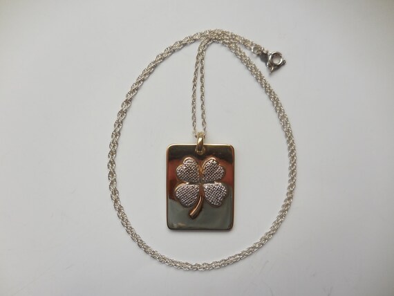 Vintage Four Leaf Clover Rectangular Pendant 925 … - image 4
