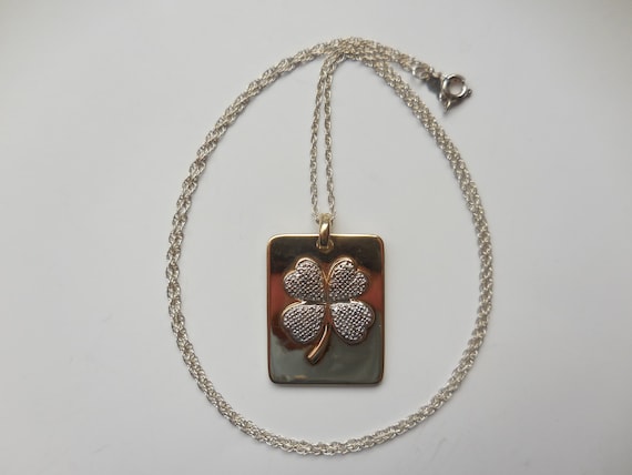 Vintage Four Leaf Clover Rectangular Pendant 925 … - image 1