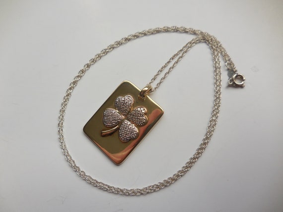 Vintage Four Leaf Clover Rectangular Pendant 925 … - image 6