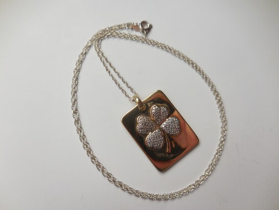 Vintage Four Leaf Clover Rectangular Pendant 925 … - image 3