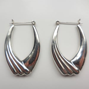Big Oval Vintage Puffed Hoop Earrings 1 1/2  Inches Long 925 Sterling Silver