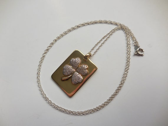 Vintage Four Leaf Clover Rectangular Pendant 925 … - image 5