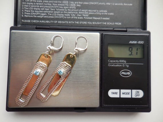 Two Tone Rectangular Blue Topaz Dangle Earrings 9… - image 10