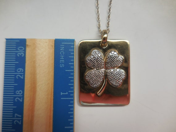 Vintage Four Leaf Clover Rectangular Pendant 925 … - image 8