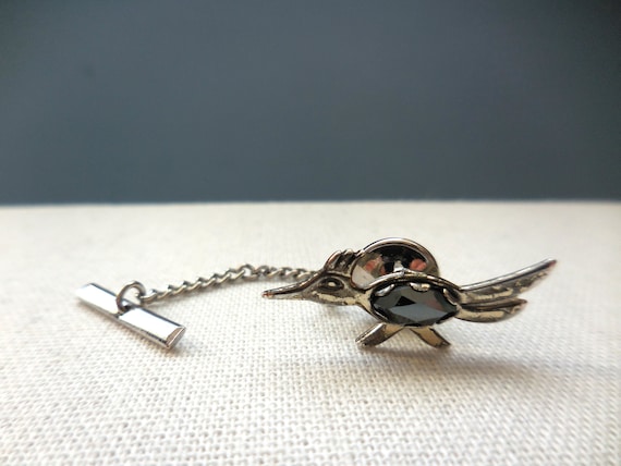 Small Native American Roadrunner Hematite Tie Pin… - image 4
