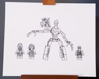 Brick Guardians - Line Drawing, reproduction from original ink drawing