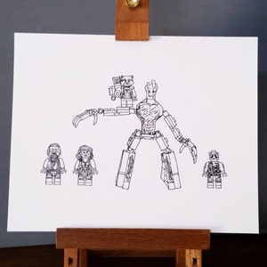 Brick Guardians Line Drawing, reproduction from original ink drawing image 1