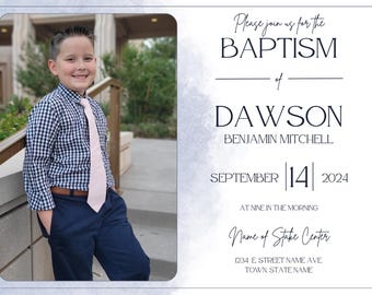 Baptism Announcement - Digital, Editable, Blue and Navy